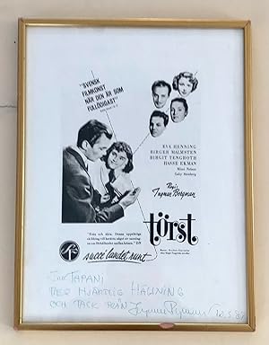 TÖRST (The Thirst) - Movie Poster SIGNED & INSCRIBED by Ingmar Bergman