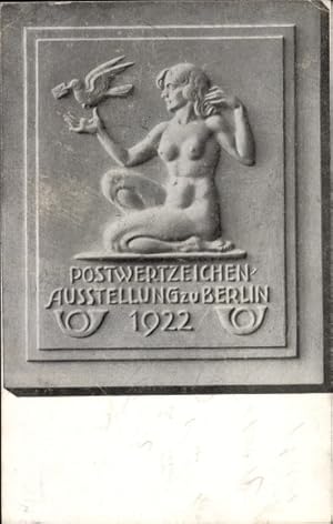Ansichtskarte / Postkarte Berlin, Postwertzeichenausstellung 1922, Relief, Frauenakt, Brieftaube