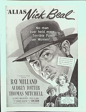 Imagen del vendedor de Alias Nick Beal Trade Print Ad 1949 Ray Milland, Audrey Totter, Thomas Mitchell a la venta por AcornBooksNH