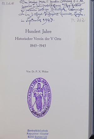 Bild des Verkufers fr Hundert Jahre Historischer Verein der V Orte. zum Verkauf von Antiquariat Bookfarm