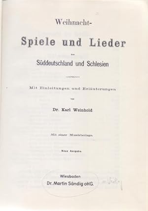 Bild des Verkufers fr Weihnacht - Spiele und Lieder aus Sddeutschland und Schlesien. zum Verkauf von Homburger & Hepp