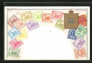Ansichtskarte Western Australia, Briefmarken und Wappen