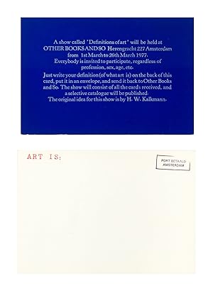 Postcard (150 x 105 mm.), printed on recto and stamped "ART IS:" on verso