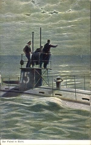 Künstler Ansichtskarte / Postkarte Österreichisches U Boot, U5, Der Feind in Sicht, Seeleute