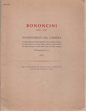 Imagen del vendedor de DIVERTIMENTI DA CAMERA. II (DIVERTIMENTI III-IV) FUR ALTBLOCKFLOTE ODER VIOLINE (QUERFLOTE, OBOE) UND BASSO CONTINUO. CEMBALO (PIANOFORTE) , VIOLONCELLO (VIOLA DA GAMBA) AD LIB For Treble Recorder or Violin (Flute, Oboe) and Basso Continuo a la venta por The Avocado Pit