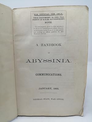Seller image for A Handbook of Abyssinia. Communications. January, 1922. for sale by ROBIN SUMMERS BOOKS LTD