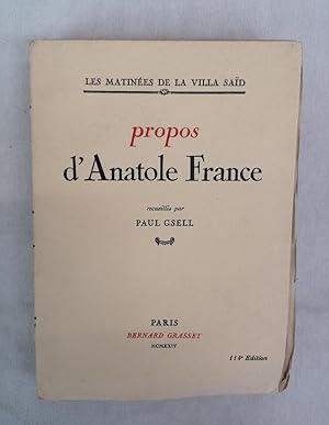 Bild des Verkufers fr Les matines de la Villa Sad. Propos d' Anatole France. zum Verkauf von Antiquariat Bler