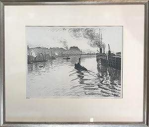 Le port de Boulogne. Original-Lithographie.