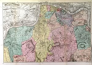THE SOUTHERN SUBURBS. Map of the London suburbs south of the Thames after John Rocque 1763: Bat...