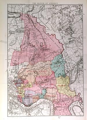 THE MANOR OF STEPNEY. Map of the London eastern suburbs after John Rocque 1763: Hackney, Bethna...