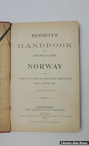 Seller image for Bennett's Handbook for Travellers in Norway with through routes to Sweden and Denmark for sale by Librairie Alain Brieux