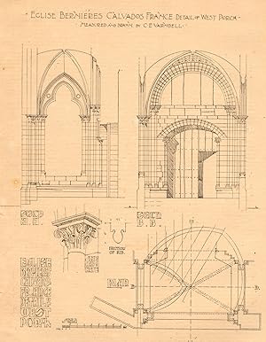 Eglise Bernieres, Calvados, France. detail of West porch, measured and drawn by C.E. Varndell - D...