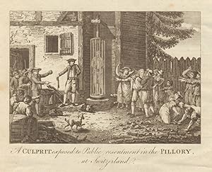 A culprit exposed to public resentment in the pillory, at Switzerland