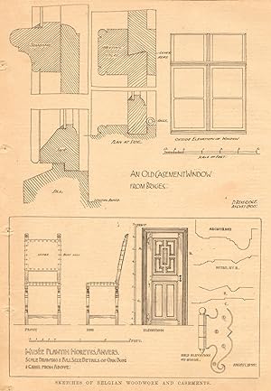 Sketches of Belgian woodwork and casements - An old casement window from Bruges. Musee Plantin Mo...