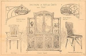Seller image for Specimens of Arts and Crafts from Italy - Decorated wrought iron sign, arm chair, pierced wrought iron sign, carved cabinet, chair with leather seat and back for sale by Antiqua Print Gallery
