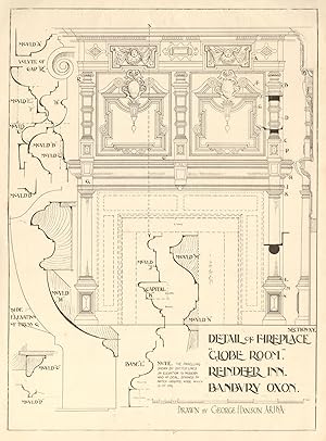 Details of a fireplace ''Globe Room'', Reindeer Inn, Banbury Oxon. Drawn by George Hanson A.R.I.B.A