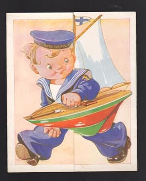 HMS Neptune Sailor with Toy Boat Vintage Birthday Card