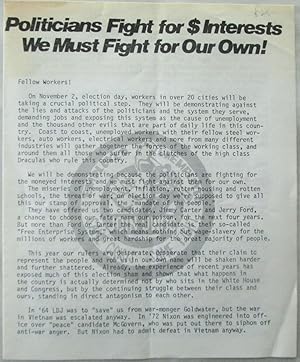 Politicians Fight for $ Interests We Must Fight for Our Own! Leaflet