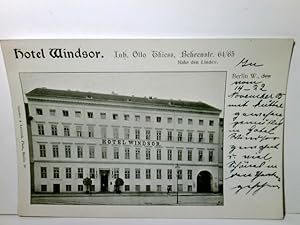 Berlin. Hotel Windsor. Inh. Otto Thies. Alte Ansichtskarte / Postkarte s/w. ungel. beschrieben, d...