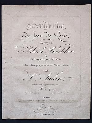 Immagine del venditore per Ouverture de Jean de Paris. arrange pour le piano avec accompagnement de violon et basse par L. Jadin. venduto da Flix ALBA MALZIEU