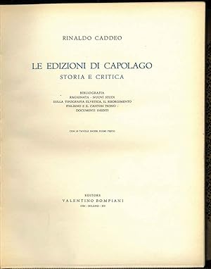 Le edizioni di Capolago. Storia e critica. Bibliografia ragionata - Nuovi studi sulla tipografia ...