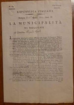Circolare della Municipalità di Bologna per richiamo alla leva militare dei cittadini