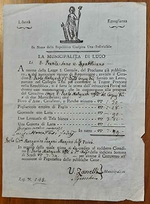 In nome della Repubblica Cisalpina Una-Indivisibile. La municipalita di Lugo Li 5 Pratile Anno VI...