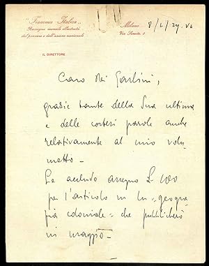 Lettera manoscritta dal direttore di "Fiamma Italica" a Mario dè Gaslini