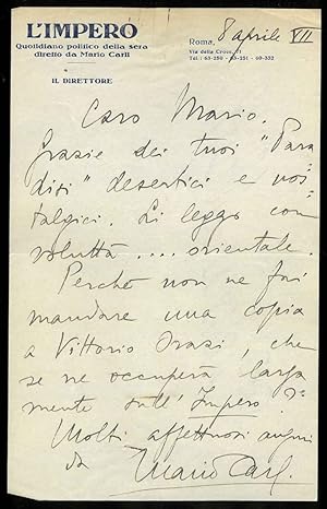 Lettera manoscritta e firmata a Mario (dè Gaslini)
