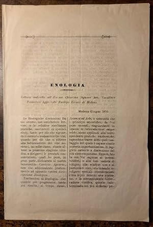 Enologia; Lettera indiritta a . Francesco Aggazzotti (1881-1890) Enologo Esimio di Modena