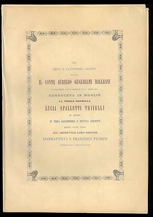 Nel lieto e faustissimo giorno in cui il conte Aurelio Guglielmi Balleani. conduceva in mogli la ...