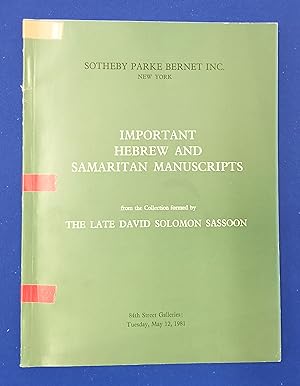 Important Hebrew and Samaritan Manuscripts from the Collection Formed By the late David Solomon S...