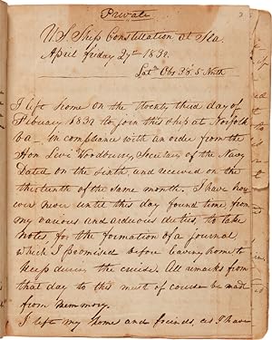 [ORIGINAL MANUSCRIPT JOURNAL OF UNITED STATES NAVAL OFFICER GEORGE MASON HOOE, DESCRIBING HIS TOU...