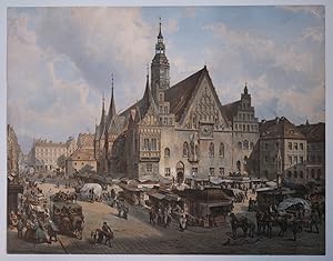 Breslau (Wroclaw) - Buntes Treiben auf dem Marktplatz vor dem Alten Rathaus, um 1860