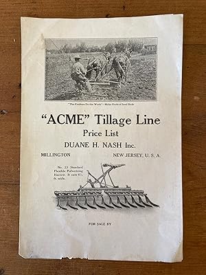 Seller image for ACME TILLAGE LINE PRICE LIST DUANE H. NASH INC. MILLINGTON NEW JERSEY for sale by Jim Hodgson Books