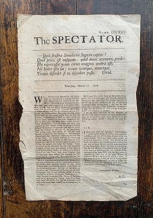 Seller image for The Spectator. Numb. CCCXXV. Thursday, March 13. 1712. [Single sheet unbound, as originally issued]. for sale by James Hawkes