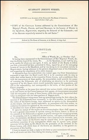 Imagen del vendedor de [Blue Book Report]. Circular Letter to the Crown Lessees of Houses in the Quadrant, Regent Street respecting the Removal of the Colonnade.and Replies received. Published by HMSO 1848. a la venta por Cosmo Books