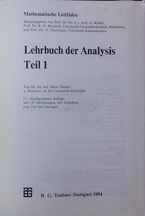 Bild des Verkufers fr Lehrbuch der Analysis. zum Verkauf von Antiquariat Bookfarm