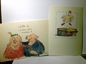 Cartoon / Humor / Nostalgie. 2 x Alte Ansichtskarte / Künstlerkarte unliniert von P. Gaymann, far...