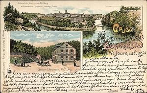 Litho Guntersau Weilburg an der Lahn Hessen, Hotel und Pension Guntersau, Stadtansicht - Inh. C. ...