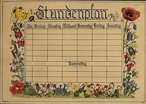Stundenplan Blumen, Mohnblume, Glockenblume um 1930