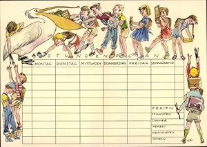 Bild des Verkufers fr Stundenplan Pelikan Fller, Alleskleber Buntpapiere, Kinder mit Pelikan um 1950 zum Verkauf von akpool GmbH