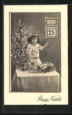 Bild des Verkufers fr Ansichtskarte Weihnachtsgruss, Kind vor Weihnachtsbaum am 25.12. zum Verkauf von Bartko-Reher