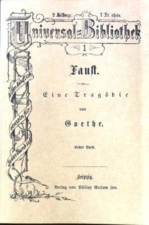 Bild des Verkufers fr Faust. Eine Tragdie; Reclams Universal-Bibliothek ; 1; Teil 1 zum Verkauf von books4less (Versandantiquariat Petra Gros GmbH & Co. KG)