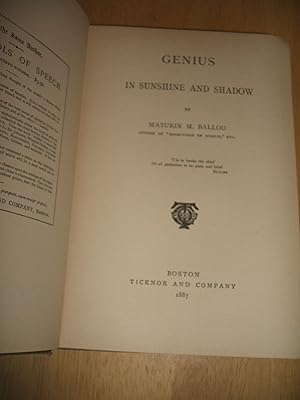 Seller image for Genius in Sunshine and Shadow for sale by biblioboy