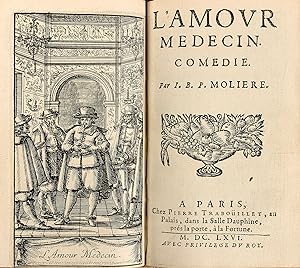 Image du vendeur pour Rarissime recueil factice runissant cinq pices de Molire en reliure armorie de l'poque dont deux ditions originales. mis en vente par Librairie Camille Sourget