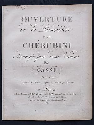 Immagine del venditore per Ouverture de la prisonnire. Arrange pour deux violons par Gasse. venduto da Flix ALBA MALZIEU