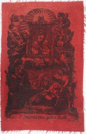 Bild des Verkufers fr S. Maria von guten Rath. Gnadenbild auf roter Seide. Kupferstich von Franz Xaver Ferstler. St. Plten um 1780, 15 x 9,5 cm zum Verkauf von Antiquariat Johannes Mller