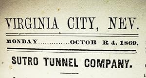 Virginia City, Nev. / Monday Octob()r (sic) 4, 1869 / Sutro Tunnel Company