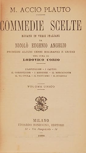 M. Accio Plauto. Commedie scelte recate in versi italiani da Nicolò Eugenio Angelio